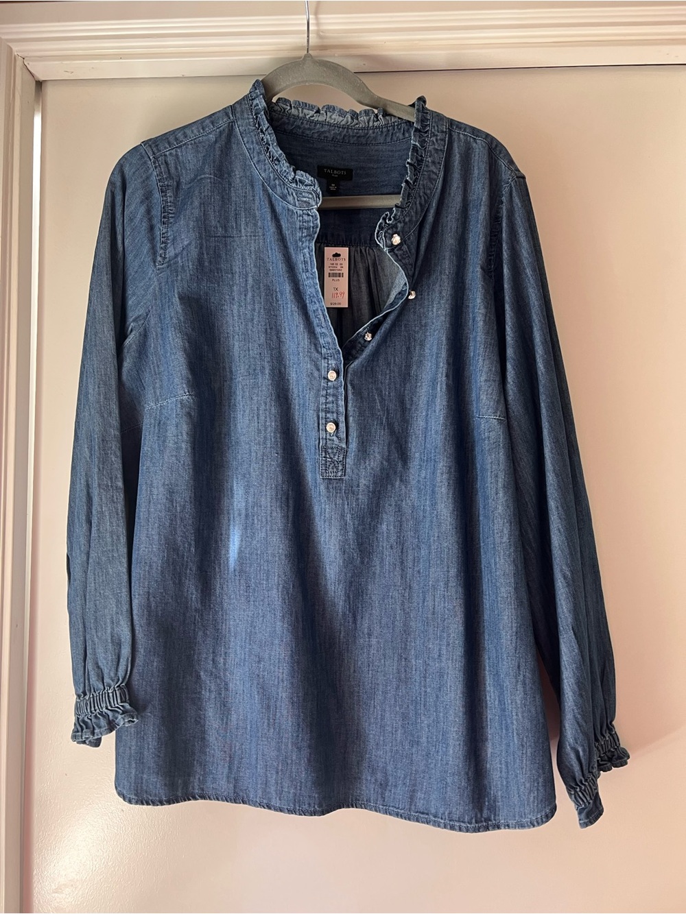 Talbots Blue Denim Ruffled Henley Tunic